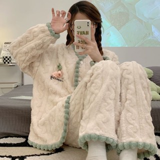 睡衣女珊瑚絨小外套韓卡通法蘭絨保暖刷毛加厚家居服