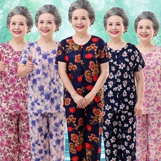 高階品質📣中老年女裝 睡衣套裝 夏裝媽媽裝 夏日薄款兩件套 印花 老年人閨蜜奶奶 短袖睡衣套裝 老人衣服