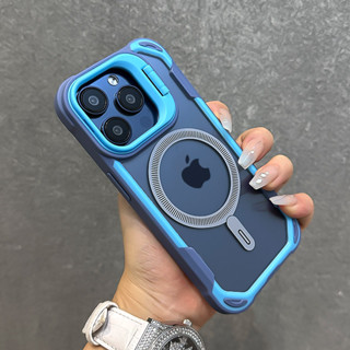 創意鏡頭支架磁吸充電 透明炫酷四角防摔殼 蘋果i16 iPhone 15 14 13 12 11 Pro max 手機殼