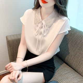 beautiful girl👚襯衫女士裝夏季2024年新款白色雪紡上衣小衫洋氣高階氣質短袖襯衣