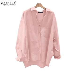 Zanzea 女式翻領長袖寬鬆門襟鈕扣口袋襯衫