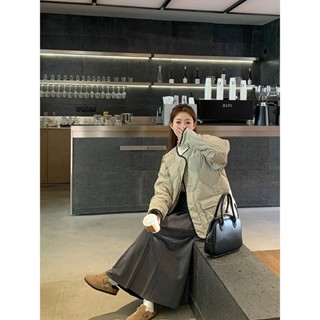 【HOT 本舖】 網圖小香風拼接無領菱格羽絨棉服女冬季超好看短款圓領棉衣外套