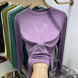 愛依依 上衣 長袖T卹 打底衫 簡約 S-2XL 新款洋氣打底衫寬鬆面膜純色上衣-1186.