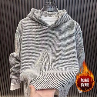 6XL特大碼連帽衣男 常規/加絨保暖連帽t 秋冬編織連帽衣男韓版連帽t男 加厚加絨加厚港風打底衣男生衣服上衣男裝
