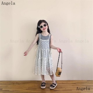 Angela✨韓國童裝 女童夏裝 2025新款洋氣時髦夏季套裝 兒童背心裙 蕾絲繡花女孩連衣裙 女孩夏季洋裝 韓版女童連