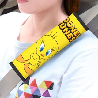 Tweety Bird 2 件汽車座套帶肩墊安全帶黑色氯丁橡膠汽車安全帶肩部保護