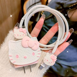 可愛的 Hello Kitty 充電器保護套套裝相容 iPhone 18/20W 軟充電器保護套電纜保護套