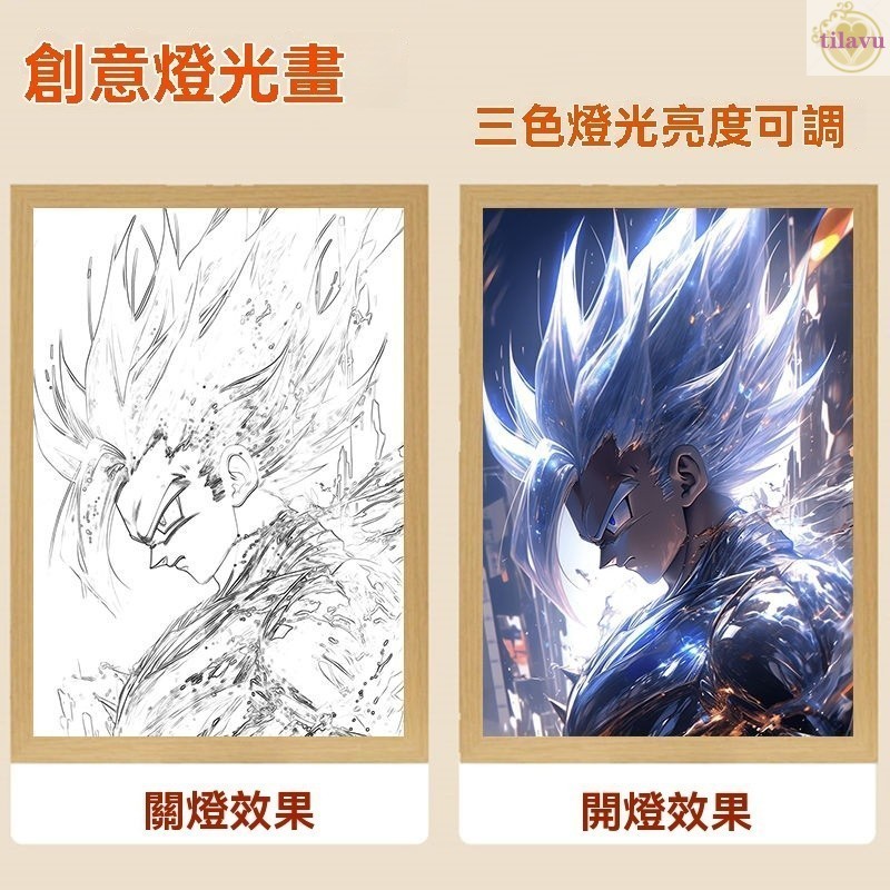 新品🔥 日漫周邊 七龍珠鄧光畫 悟空 貝吉塔 超級賽亞人燈畫 創意小擺件 小夜燈