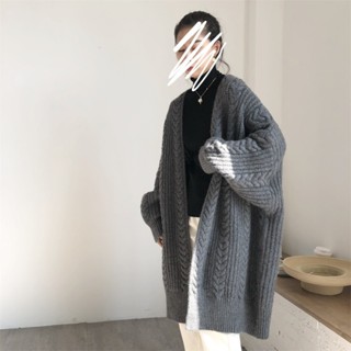 【HOT 本舖】 針織開衫復古時尚簡約冬季加厚寬鬆麻花長款女毛衣外套