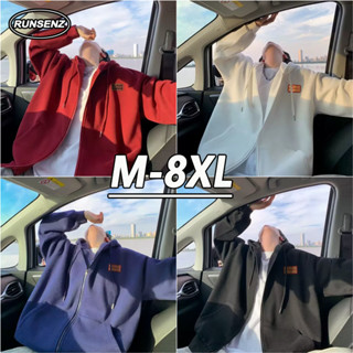 M-8XL 韓版慵懶風紅色連帽大學T男 刷毛加厚保暖上衣 男生大尺碼帽衫 拉鍊運動衫 Oversize 加大碼