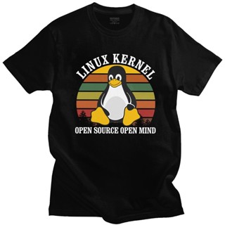 復古 Linux Open Source Open Mind T 恤男士棉企鵝編程器程式設計編碼器 T 恤上衣休閒 T 恤禮