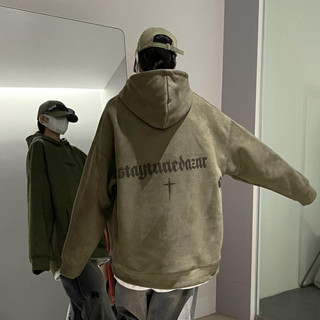 c0924--秋冬季重磅厚實寬鬆連帽麂皮絨套頭美式複古潮牌外套衛衣潮男必備店主推薦款