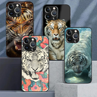 Tiger 04 鋼化玻璃手機殼適用於 IPhone 15 14 13 12 11 Pro XS Max Plus Mi