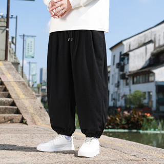 男士民族風國潮燈芯絨休閒褲ins日系復古九分褲新中式寬褲寬褲燈籠褲束口褲哈倫褲垮褲寬鬆大尺碼男褲子新品