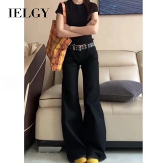 IELGY 女士黑色喇叭闊腿牛仔褲低腰寬鬆落地長褲