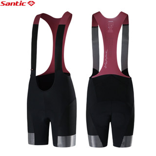Santic 女士騎行短褲防震 4D 加墊透氣高彈口袋自行車自行車短背帶褲