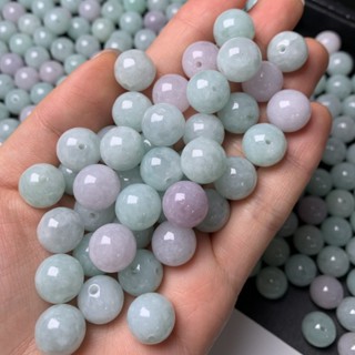 GF1009- 緬甸翡翠a貨玉珠子12mm散珠豆青種彩珠DIY項鍊圓珠手鍊隔珠