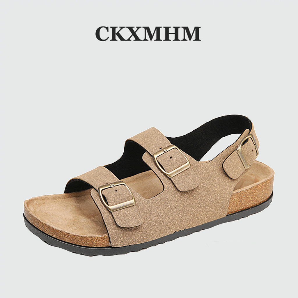 BIRKENSTOCK Ckxmhm 36-45男女通用滑動平底軟木涼鞋勃肯涼鞋帶可調節肩帶扣露趾拖鞋麂皮鞋墊