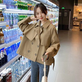 時尚舒適卡其色風衣氣質長袖外套女2024韓版新款小個子大衣寬鬆百搭短版休閒風衣