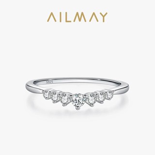 Ailmay 925 純銀女士簡單透明鋯石可疊戴戒指