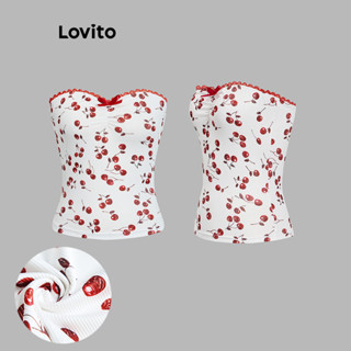 Lovito 女用休閒水果蔬果荷葉邊蝴蝶結羅紋針織背心 L105MD177