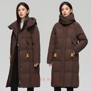 冬季保暖外套 羽絨棉服外套女 韓版寬鬆長款過膝大衣外套 白鴨絨外套 女士連帽防風保暖外套【壹米】