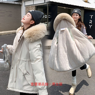 零下-10度保暖韓國東大門冬季寬鬆保暖連帽羽絨外套毛毛外套防風保暖大口袋風衣罩衫防風外套冬季保暖羊羔毛派克服大衣中長棉服