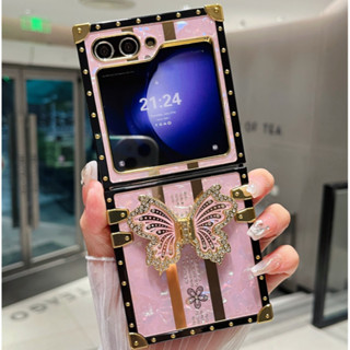 鑲鉆蝴蝶支架 方形 香妃蝶 三星 折疊機 Galaxy Z Flip 5 保護殼 Z Flip 3 zflip4 手機殼