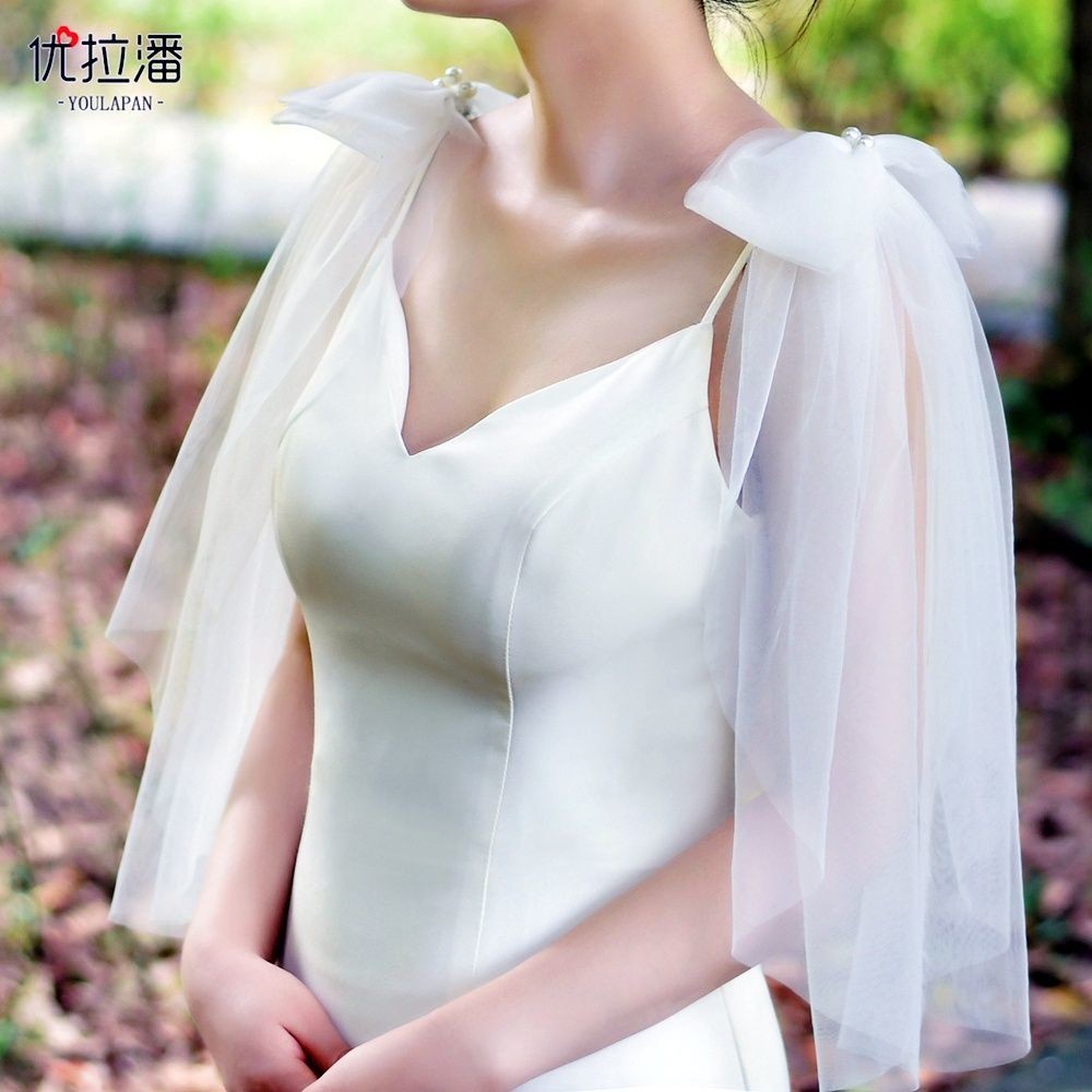 優拉潘 百搭新娘蝴蝶結披肩 婚禮服遮臂顯瘦肩飾白VG34