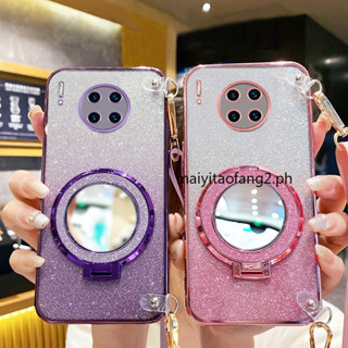 phone case Huawei Mate 30 40 50 60 Pro 長腕帶式防震帶鏡子化妝鏡支架軟tpu手機殼