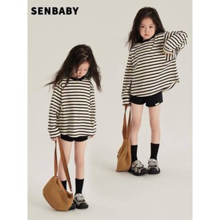 Smile Kids 女童長袖 臺灣出貨 童裝女童秋裝洋氣長袖T兒童上衣中大童韓版個性不規則條紋上衣潮