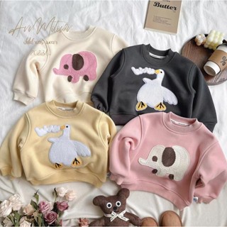✨HIBABY✨2024年女童冬季新款刷毛卡通印花大學T 女寶寶百搭外穿保暖上衣