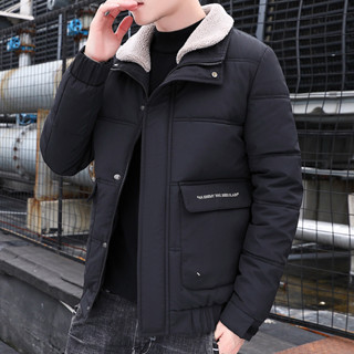 男士棉服韓版羔羊絨毛領翻領時尚印花刷毛加厚鋪棉棉衣外套商務休閒保暖短版羽絨棉襖麵包服正韓男上衣