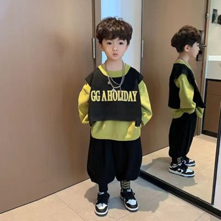 男童秋裝套裝衛衣馬甲三件套洋氣兒童春秋款時髦衣服