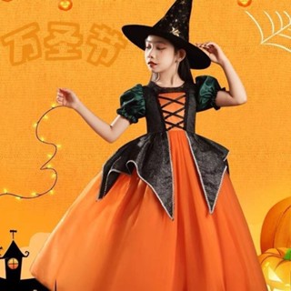 萬聖節兒童服裝女巫南瓜裙女童花仙子公主裙化妝舞會裝扮服表演服萬聖節兒童服裝女巫南瓜裙女童花仙子公主裙化妝舞會裝扮服表演服