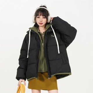 胖胖美依 保暖外套 風衣 防風外套M-2XL棉服 麵包服 全新拼接假兩件設計感棉服坎肩寬鬆保暖連帽外套