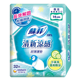 SOFY 蘇菲清新涼感超薄護墊小黃瓜溫和微涼32片14cmx4