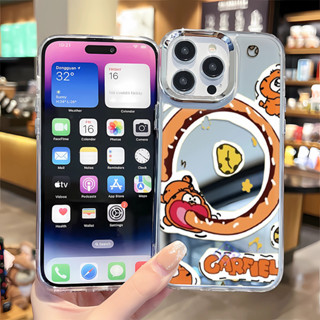 甜甜圈加菲貓iphone16promax大孔13pro防摔12PRO硬殼11promax鏡面14plus手機殼15Pro