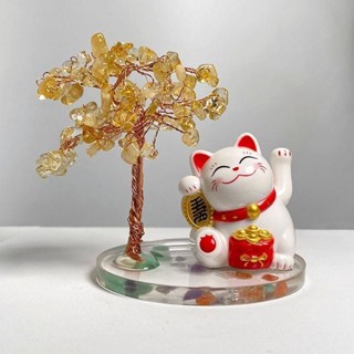 水晶招財樹 招財納福 淨化 轉運 天然發財樹汽車招財貓水晶發財擺件樹車裝飾品中控臺感車車用飾品