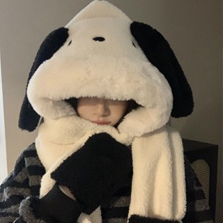 可愛😆毛絨護耳連帽圍巾帽子一體女冬季圍脖保暖手套三件 圍脖脖圍 圍巾女 口罩帽子冬季圍巾壹體手套圍脖連帽女保暖三件套