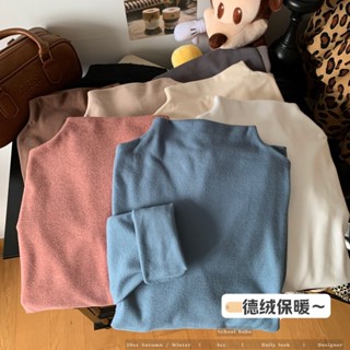 【HOT 本舖】 實拍 半高領保暖上衣德絨加絨加厚自發熱打底衫內搭磨毛長袖