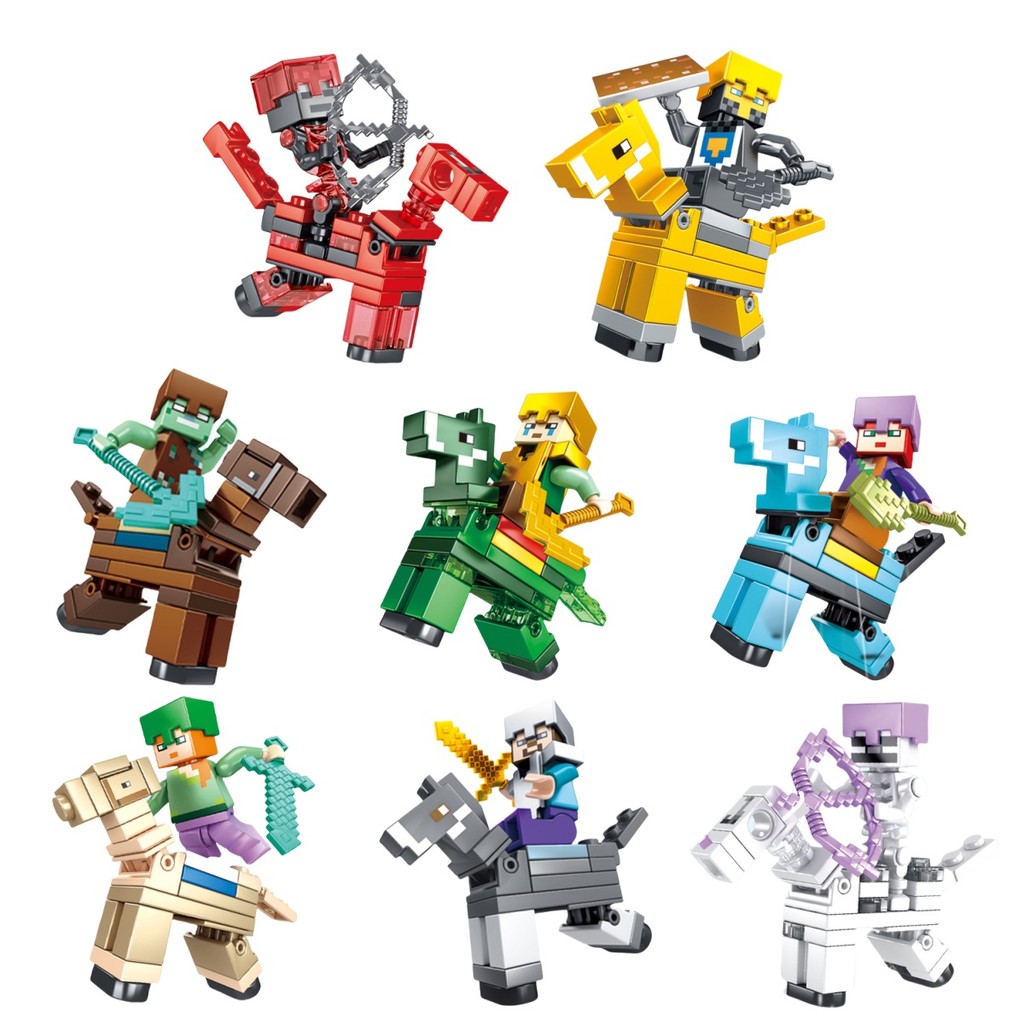 我的世界公仔 創世神小人偶 史蒂夫 亞歷克斯 豬靈 殭屍 骷髏 鐵傀儡  凋零BOSS 惡魂 拼裝模型 益智玩具