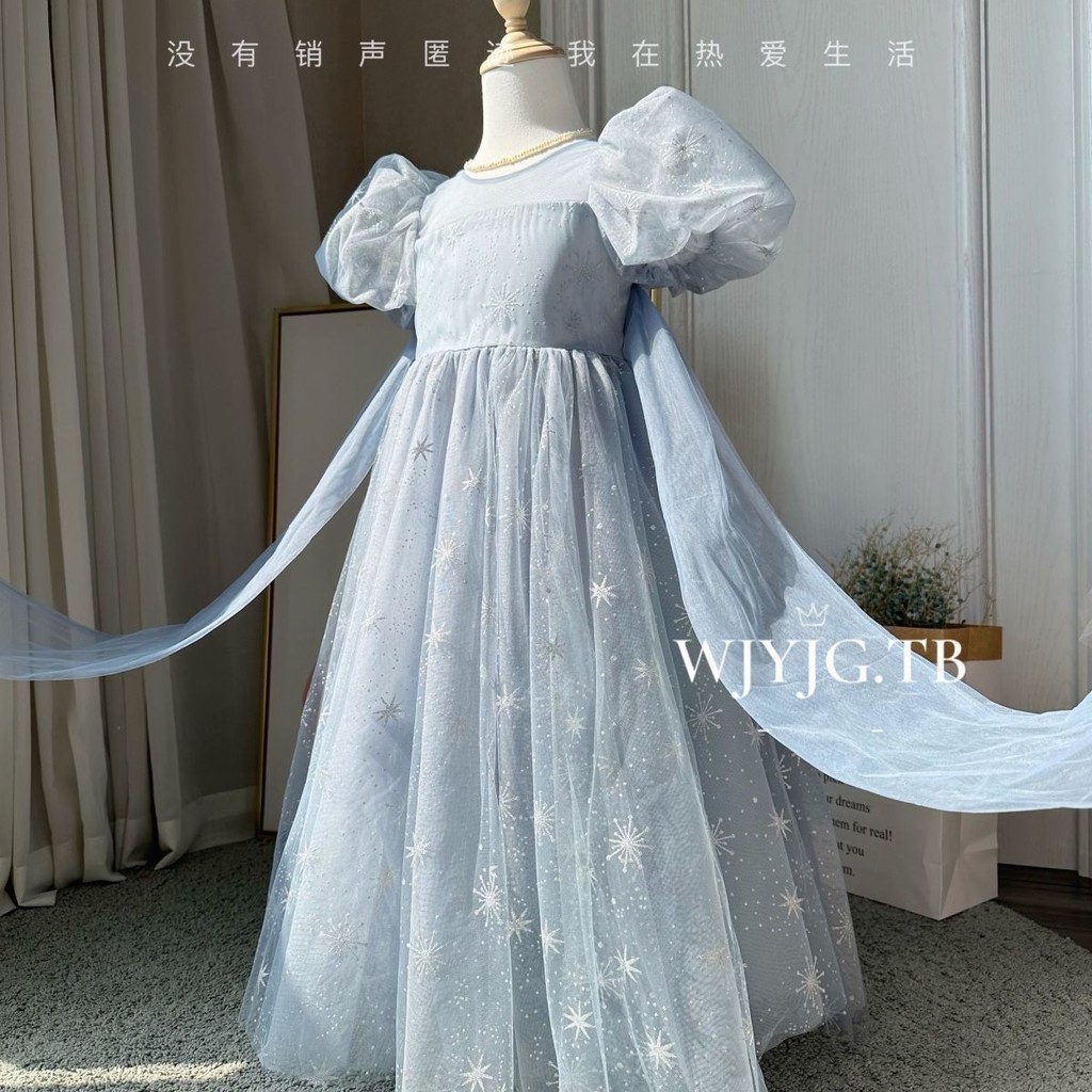 #愛莎公主裙女童艾莎紗裙迪士尼款短袖洋裝愛沙長裙子.愛莎公主裙女童艾莎紗裙迪士尼款短袖洋裝愛沙長裙子