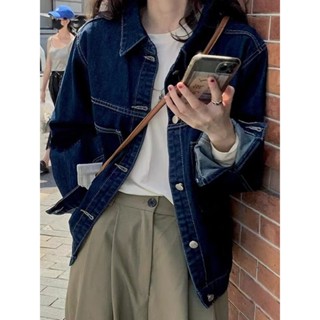 S-5XL 大尺碼牛仔外套 胖妹妹工裝牛仔外套女復古港味春秋新款寬鬆顯瘦百搭夾克上衣