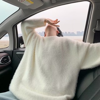 馬海毛毛衣男 秋冬季高階感毛衣 痞帥加厚圓領針織衫 慵懶風美式寬鬆外套