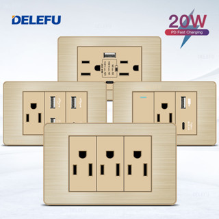 （現貨快速出貨）DELEFU 金色不鏽鋼 臺規 雙USB埠 開關 壁插 2.1A 充電 USB 充電 壁插 插座充電器
