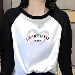 胖胖美依 M-3XL大碼女裝 長袖T卹 印花上衣 中大尺碼 新款圓領體卹撞色印花秋衣-2105.