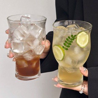 臺灣出貨 復古寬口玻璃杯冰美式咖啡杯大容量蘇打氣泡水杯飲品杯果茶杯 耐熱玻璃杯 咖啡杯 水杯 茶杯 蛋形杯 耐熱杯