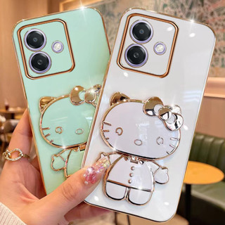適用於 OPPO A3x Reno12F OPPOA3X 5G 新款軟殼手機外殼搭配可愛 KT 鏡面支架手機殼外殼後蓋