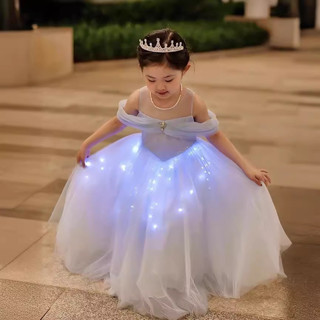 艾莎公主裙小禮服帶亮燈大鉆紗裙女童洋裝 表演發光連身裙童裝 生日禮服兒童洋裝 連身裙兒童衣服 萬聖節裝扮 萬聖節洋裝